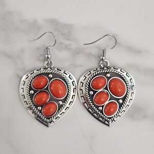 Chic Silver and Orange Heart Earrings